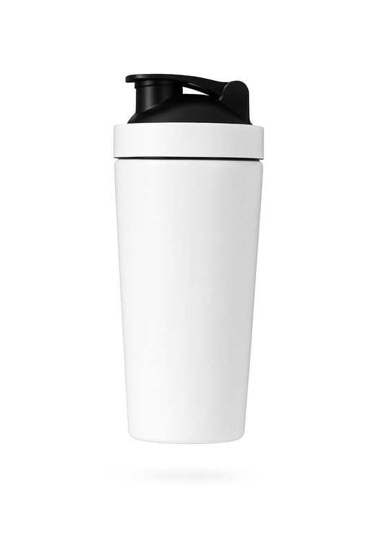 FLEXCRUS Elite Matte White Shaker[700ml] – Stainless Steel, Leak-Proof, Sleek Design